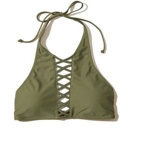 Hollister Halter Swimsuit Top, Women's Size S - Olive Green